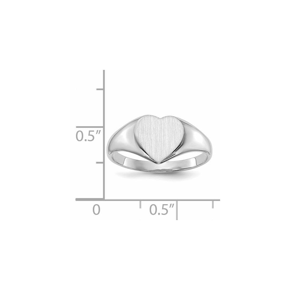 14K Weißgold Siegelring mit Herzform, geschlossene Fassung, 10,0x10,0mm