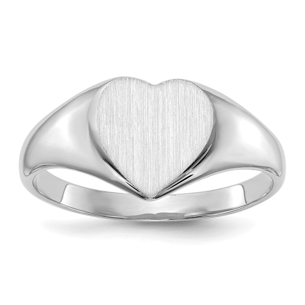 14K Weißgold Siegelring mit Herzform, geschlossene Fassung, 10,0x10,0mm