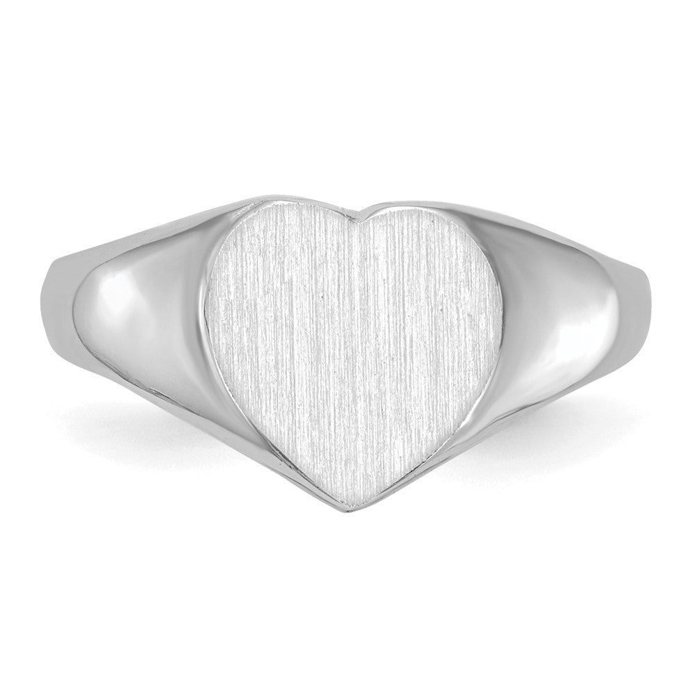 14K Weißgold Siegelring mit geschlossener Fassung, herzförmig, 7,5 x 8,0 mm