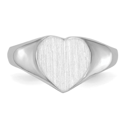 14K Weißgold Siegelring mit geschlossener Fassung, herzförmig, 7,5 x 8,0 mm
