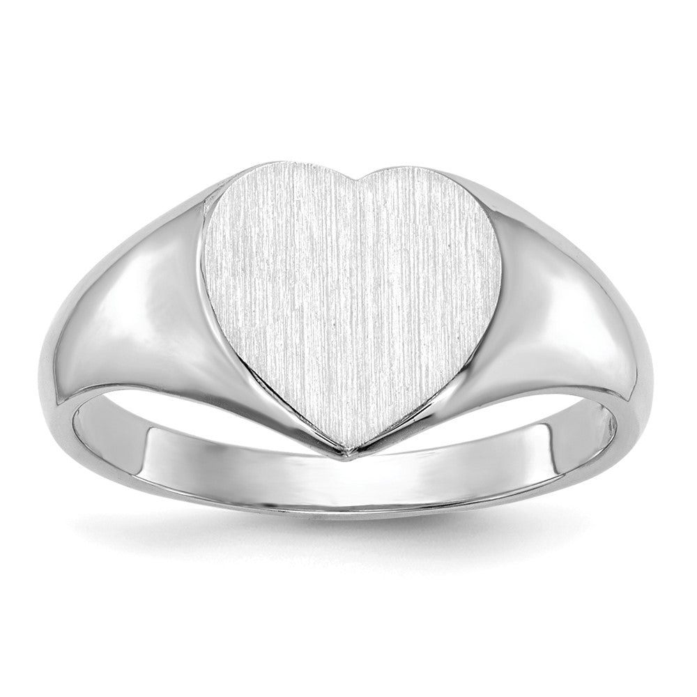 14K Weißgold Siegelring mit geschlossener Fassung, herzförmig, 7,5 x 8,0 mm