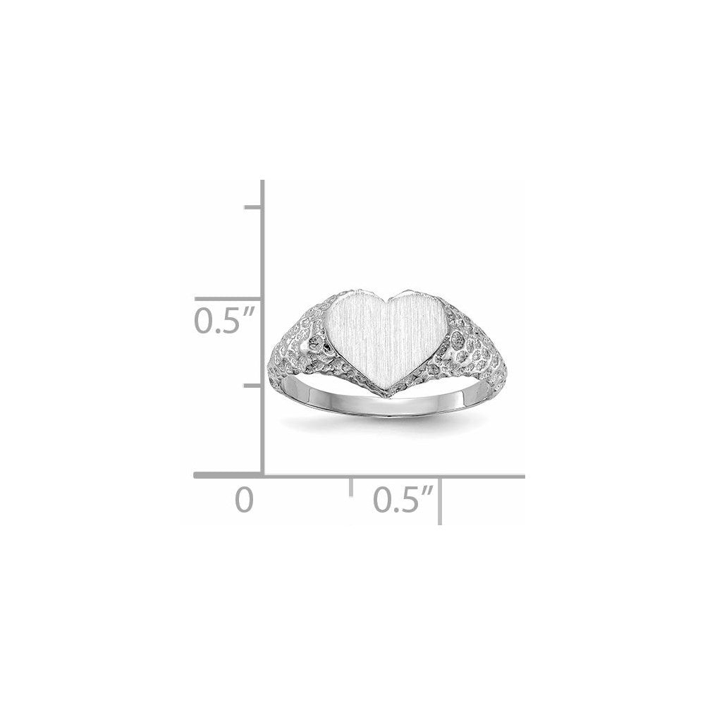 14K Weißgold Siegelring mit Herzform, 8,0x9,0 mm, offener Rückseite