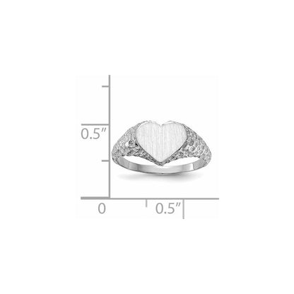 14K Weißgold Siegelring mit Herzform, 8,0x9,0 mm, offener Rückseite