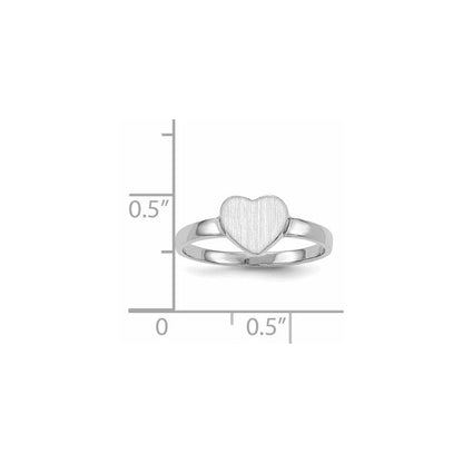 14K-Weißgold-Siegelring mit offener Rückseite und Herzform, 7,0 x 6,0 mm