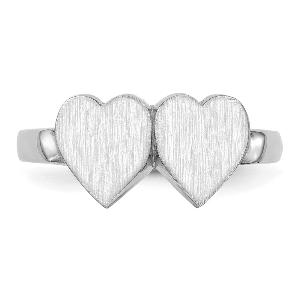 14K Weißgold 8,0x8,0mm Siegelring mit offener Fassung und doppeltem Herz