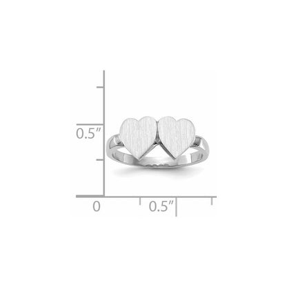 14K Weißgold 8,0x8,0mm Siegelring mit offener Fassung und doppeltem Herz