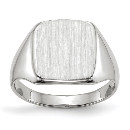 14K Weißgold Siegelring mit geschlossener Fassung, 11,0 x 10,5 mm