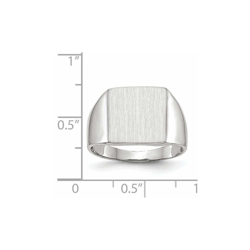 14K Weißgold Siegelring mit geschlossenem Boden, 13,0 x 13,0 mm