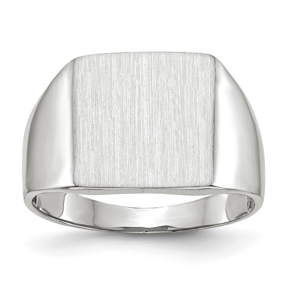 14K Weißgold Siegelring mit geschlossenem Boden, 13,0 x 13,0 mm