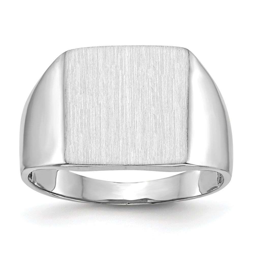14K Weißgold Herren-Siegelring, 13,5x13,0mm, offener Boden, satiniert