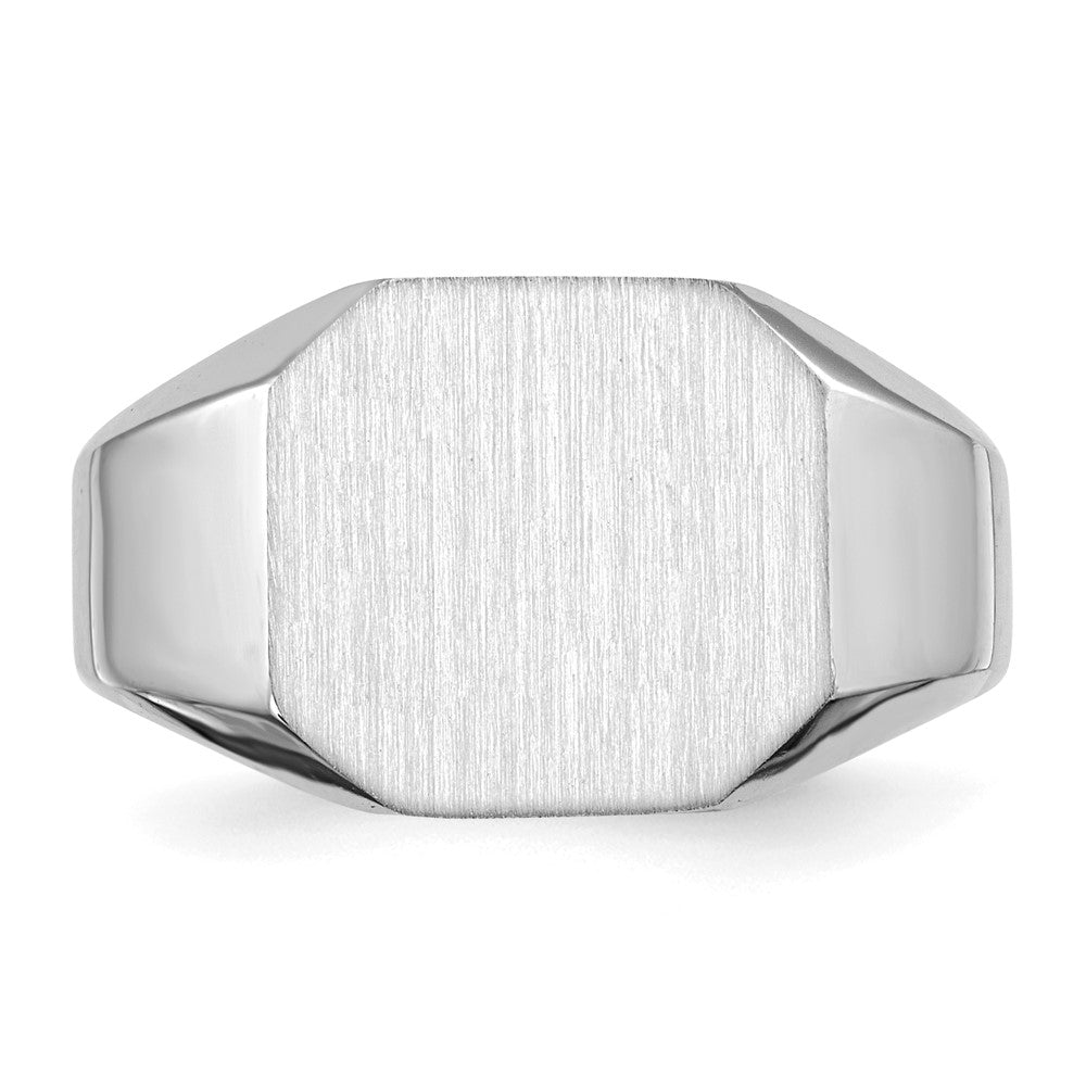 14K Weißgold Siegelring mit offener Rückseite, 11,5 x 12,5 mm