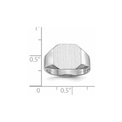 14K Weißgold Siegelring mit offener Rückseite, 11,5 x 12,5 mm