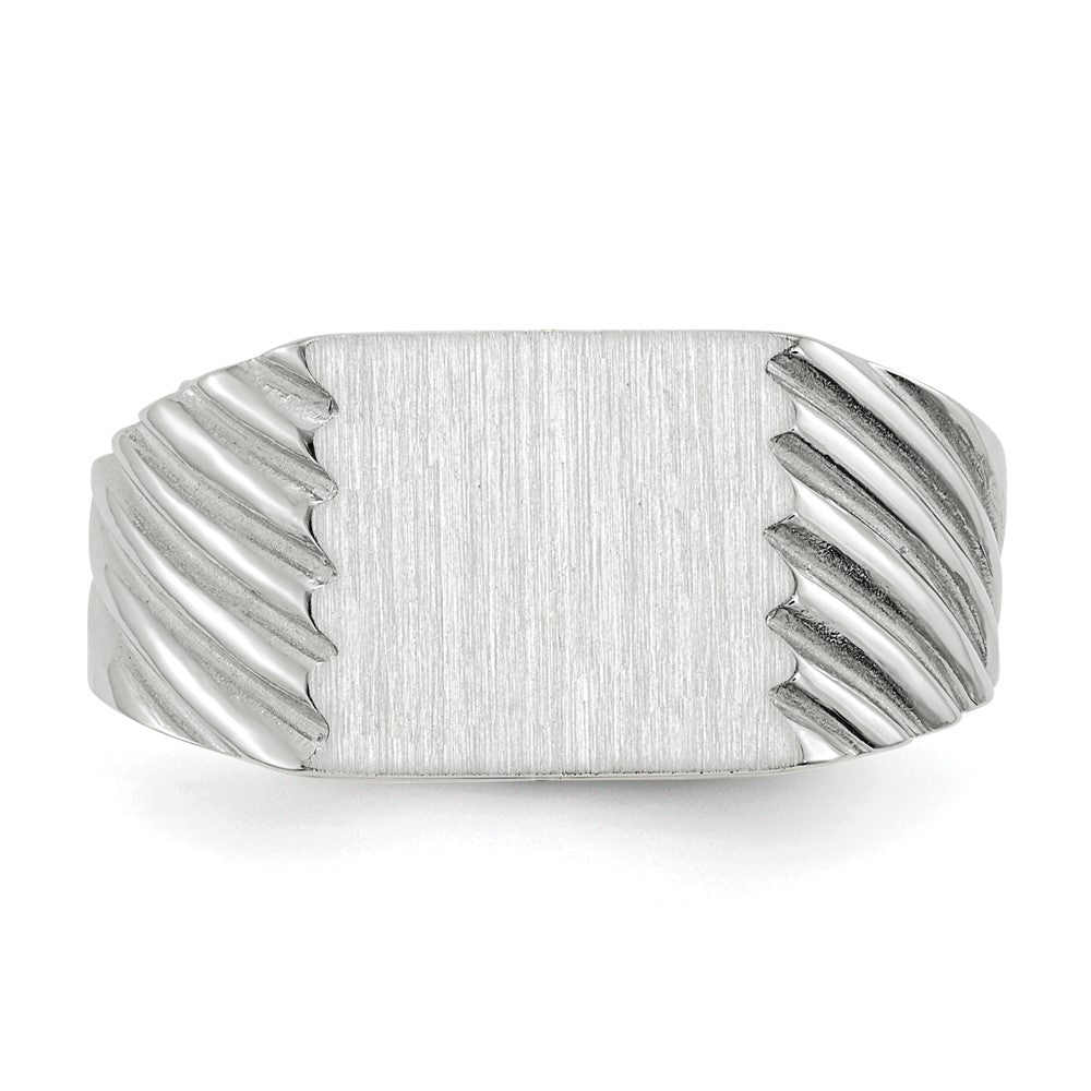 14K Weißgold Siegelring mit geschlossener Fassung, 9,0 x 10,0 mm