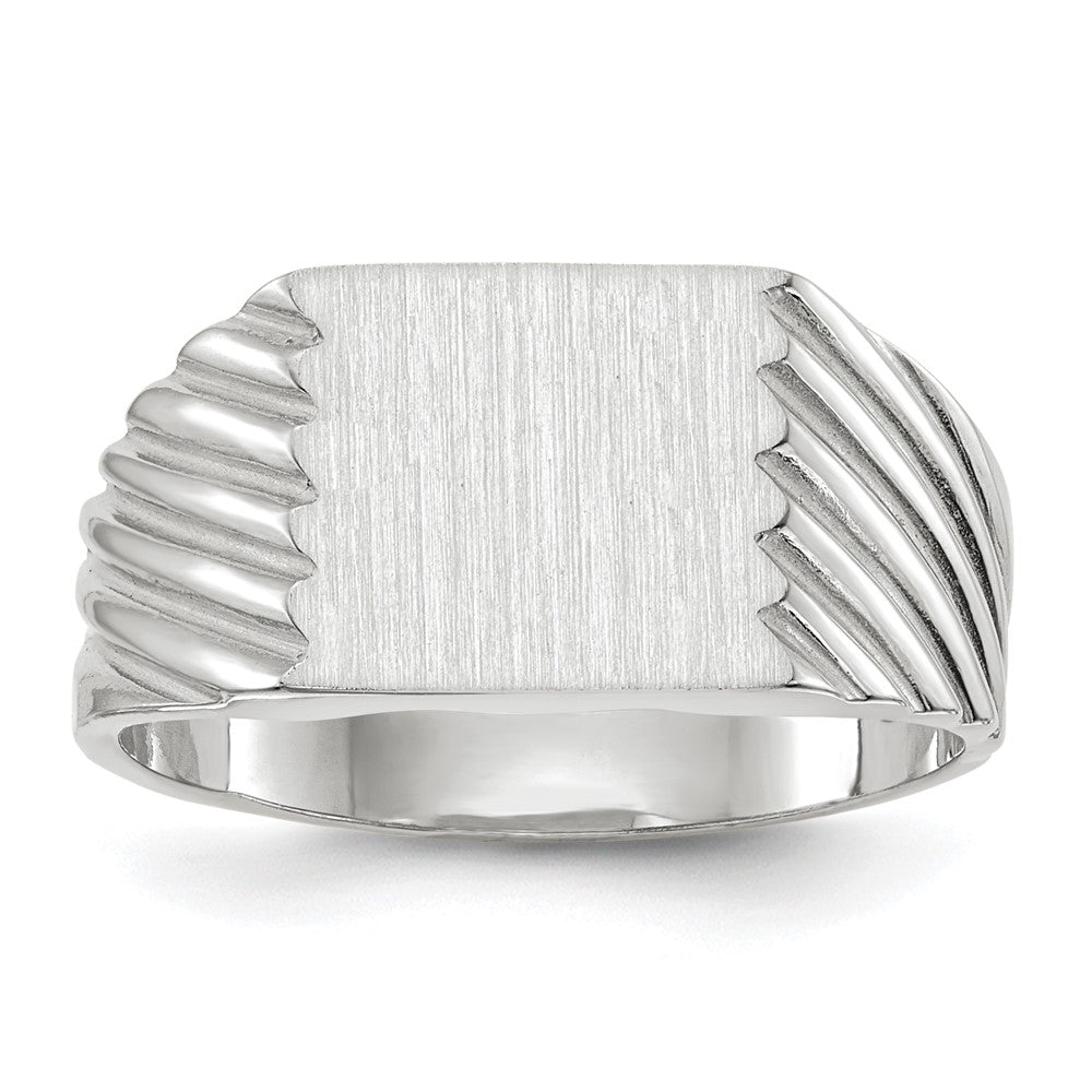 14K Weißgold Siegelring mit geschlossener Fassung, 9,0 x 10,0 mm