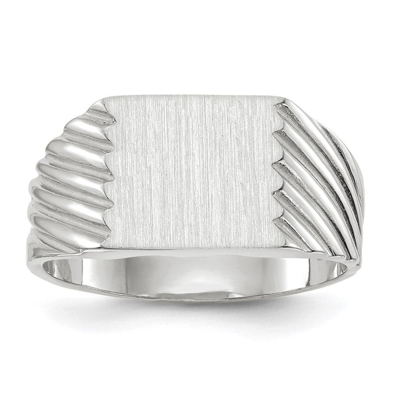 14K Weißgold Siegelring mit geschlossener Fassung, 9,0 x 10,0 mm