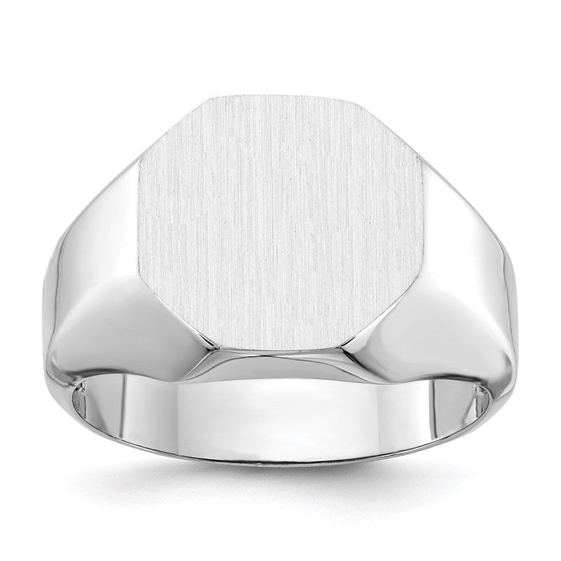 14K Weißgold 13,5x14,0 mm Herren-Siegelring mit offener Rückseite