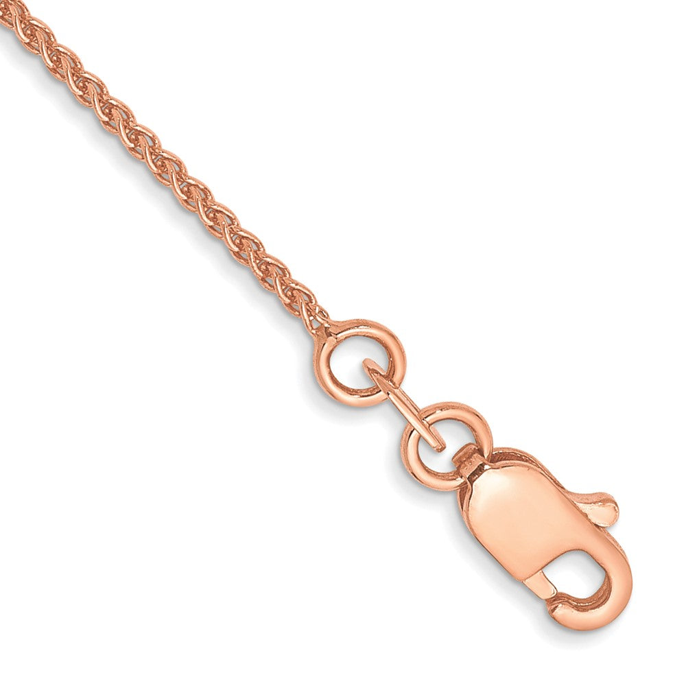 14K Roségold 1mm Massiv Poliert Ährenkette mit Karabinerverschluss Kette Fußkettchen