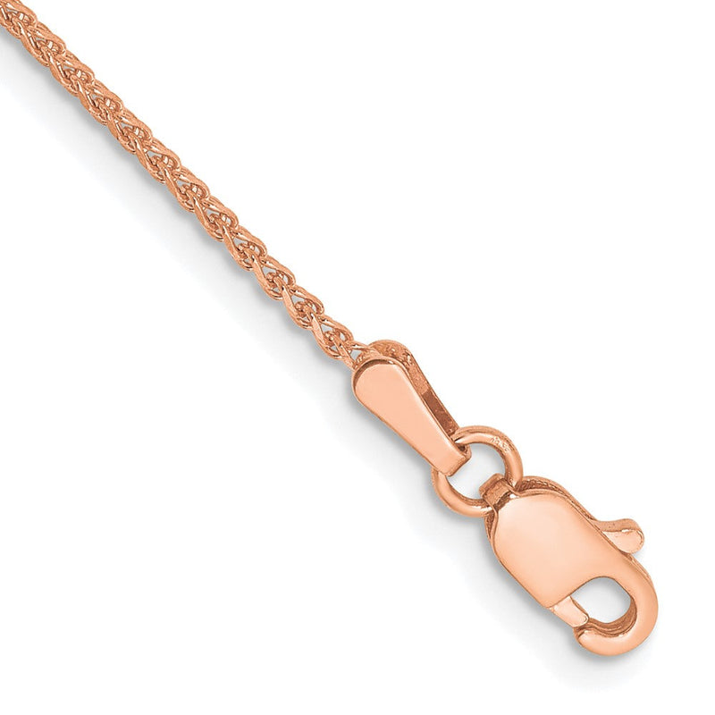 14K Roségold 1.25mm Diamantiert Ährenkette mit Karabinerverschluss Gliederarmband