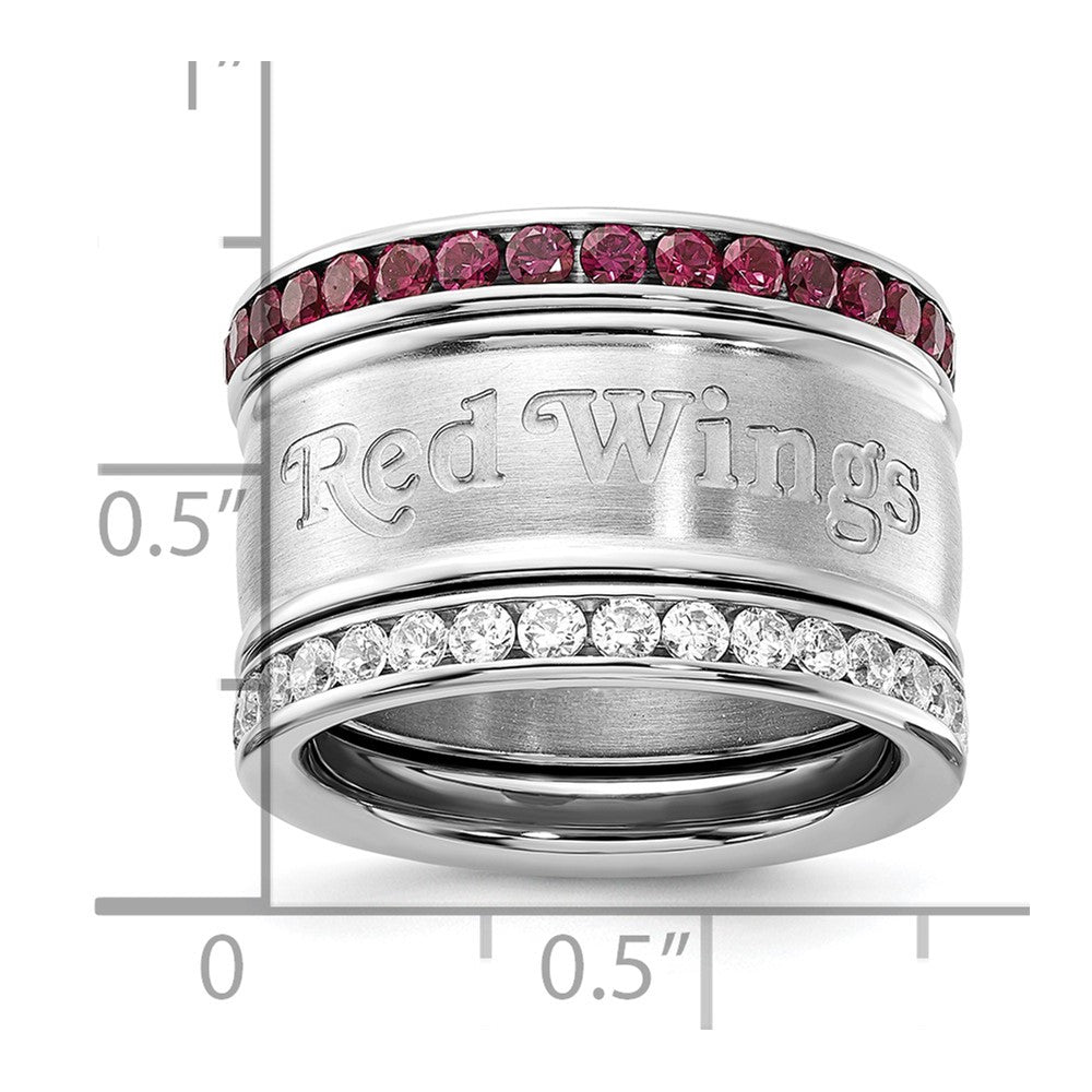 Edelstahl Nhl Detroit Rot Flügel Kristall Dreifach Ring Set