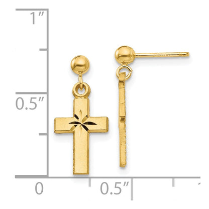 14K Gelbgold Satiniert & Diamantiert Kreuz Ohrringe