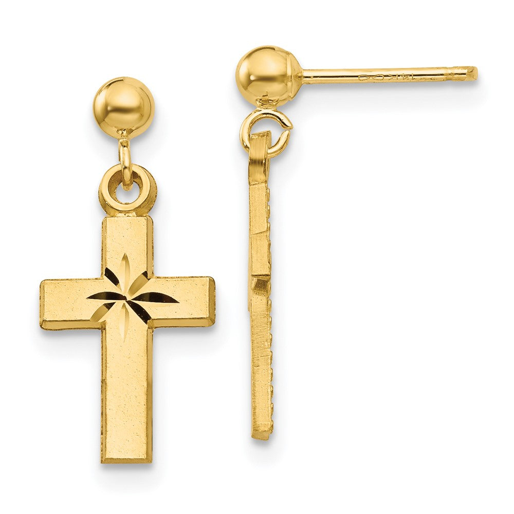 14K Gelbgold Satiniert & Diamantiert Kreuz Ohrringe