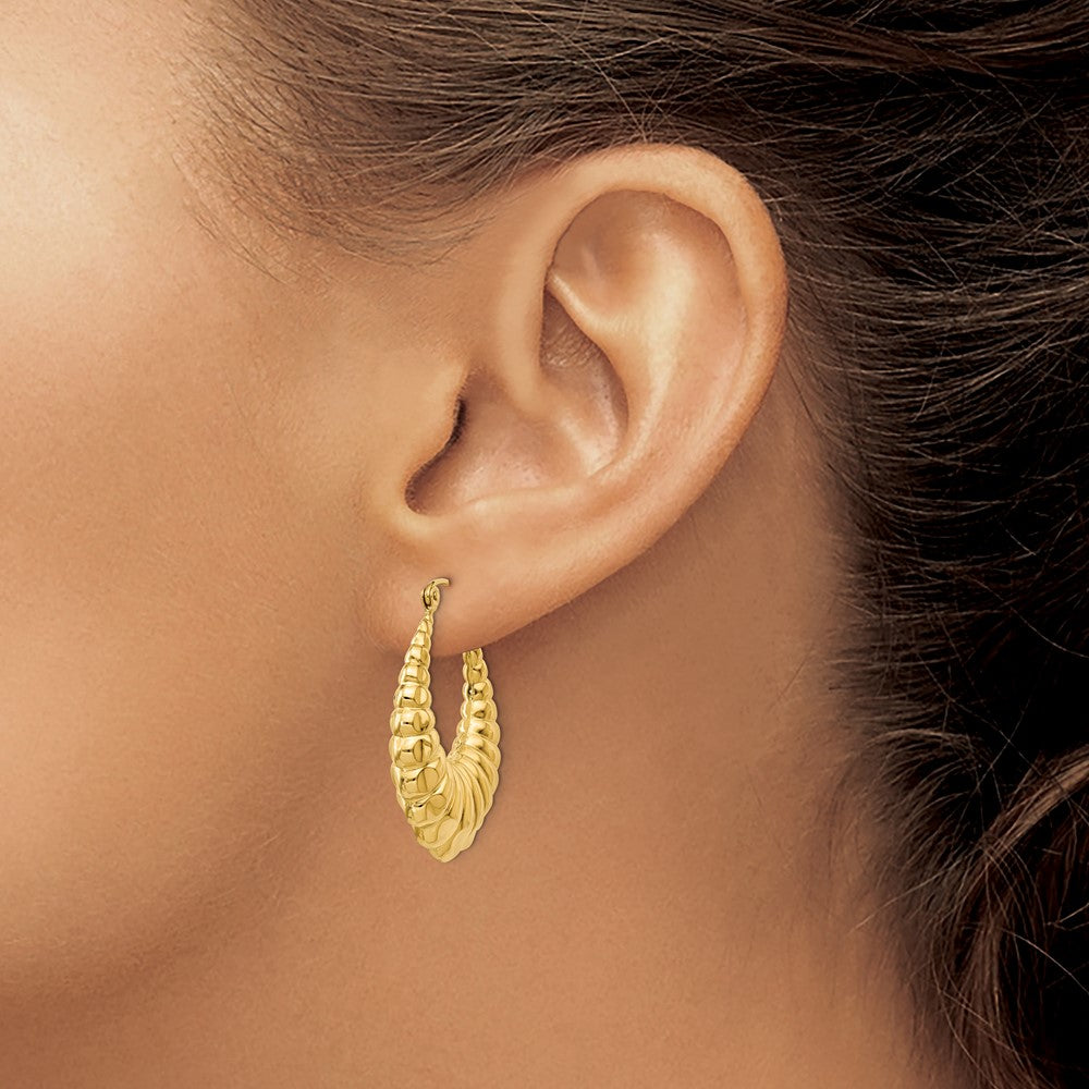 14K Gelbgold Poliert Gewellt Hohl Creolen