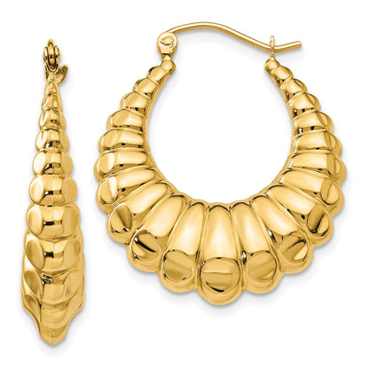 14K Gelbgold Poliert Gewellt Hohl Creolen