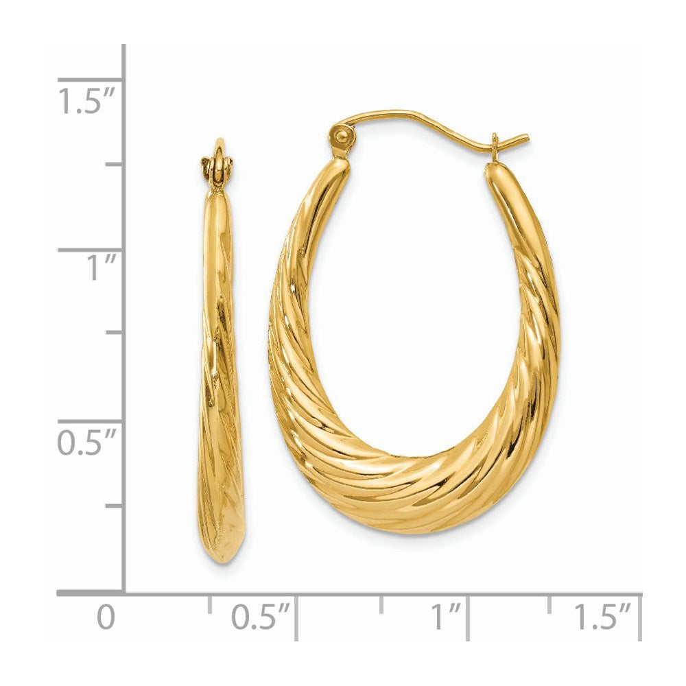 14K Gelbgold Poliert Gedreht Oval Hohl Creolen