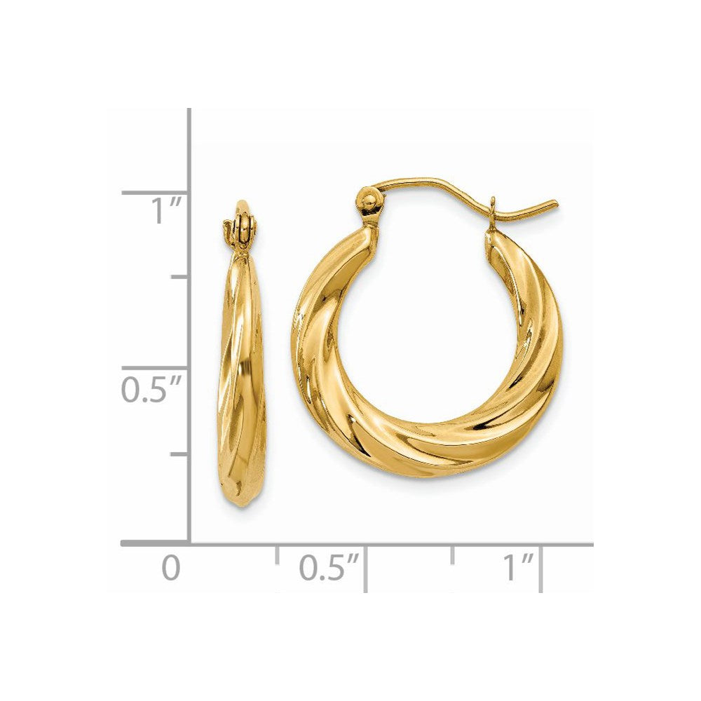 14K Gelbgold Poliert Gedreht Hohl Creolen