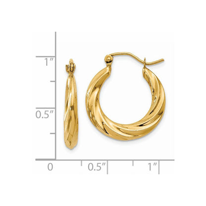 14K Gelbgold Poliert Gedreht Hohl Creolen