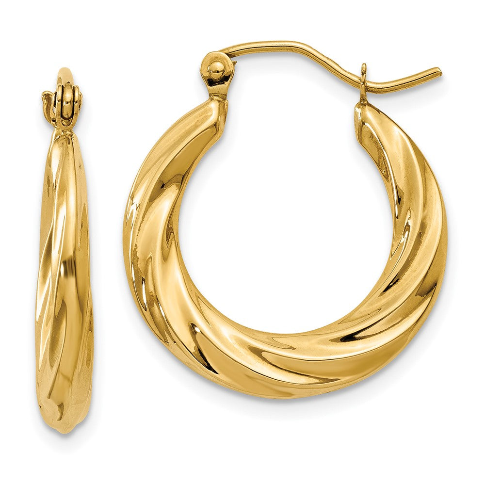 14K Gelbgold Poliert Gedreht Hohl Creolen