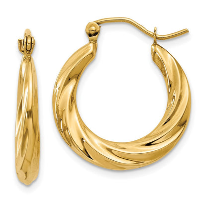 14K Gelbgold Poliert Gedreht Hohl Creolen