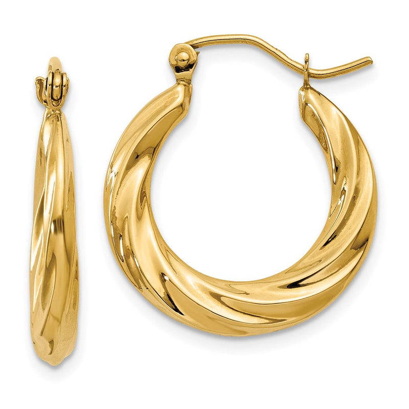 14K Gelbgold Poliert Gedreht Hohl Creolen