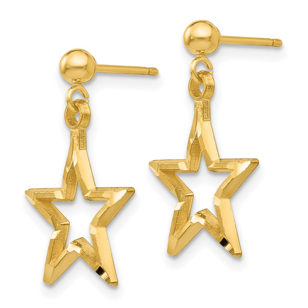14K Gelbgold Poliert & Diamantiert Stern Hängend Ohrstecker