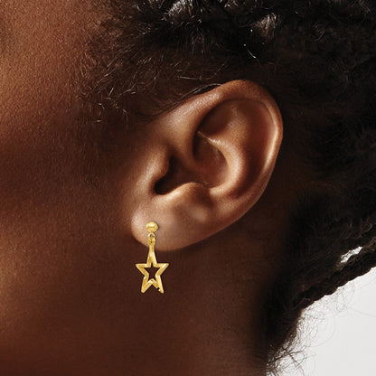 14K Gelbgold Poliert & Diamantiert Stern Hängend Ohrstecker