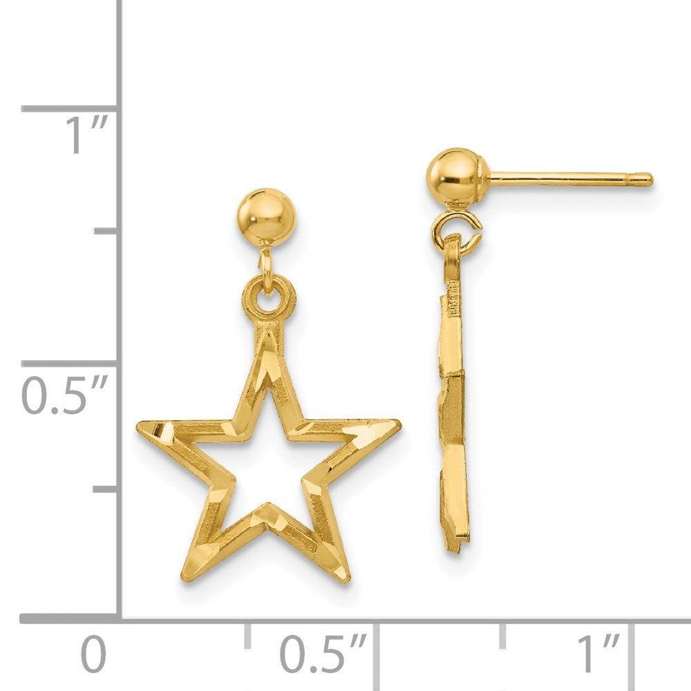 14K Gelbgold Poliert & Diamantiert Stern Hängend Ohrstecker