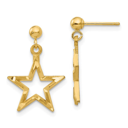 14K Gelbgold Poliert & Diamantiert Stern Hängend Ohrstecker