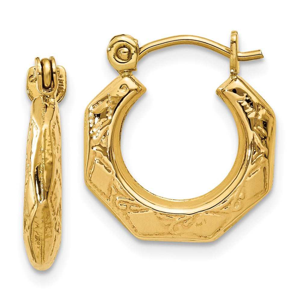 14K Gelbgold Poliert Gemustert Hohl Creolen