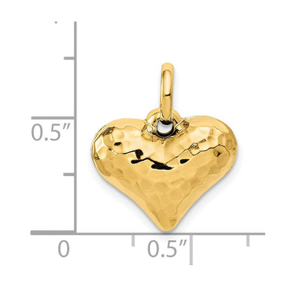 14K Gelbgold Poliert und Gehämmert 3-d Herz Anhänger