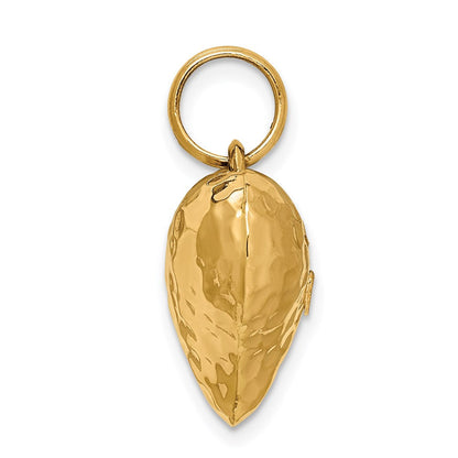 14K Gelbgold Poliert und Gehämmert 3-d Herz Anhänger