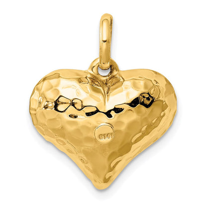 14K Gelbgold Poliert und Gehämmert 3-d Herz Anhänger