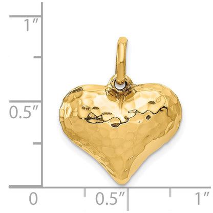 14K Gelbgold Poliert und Gehämmert 3-d Herz Anhänger