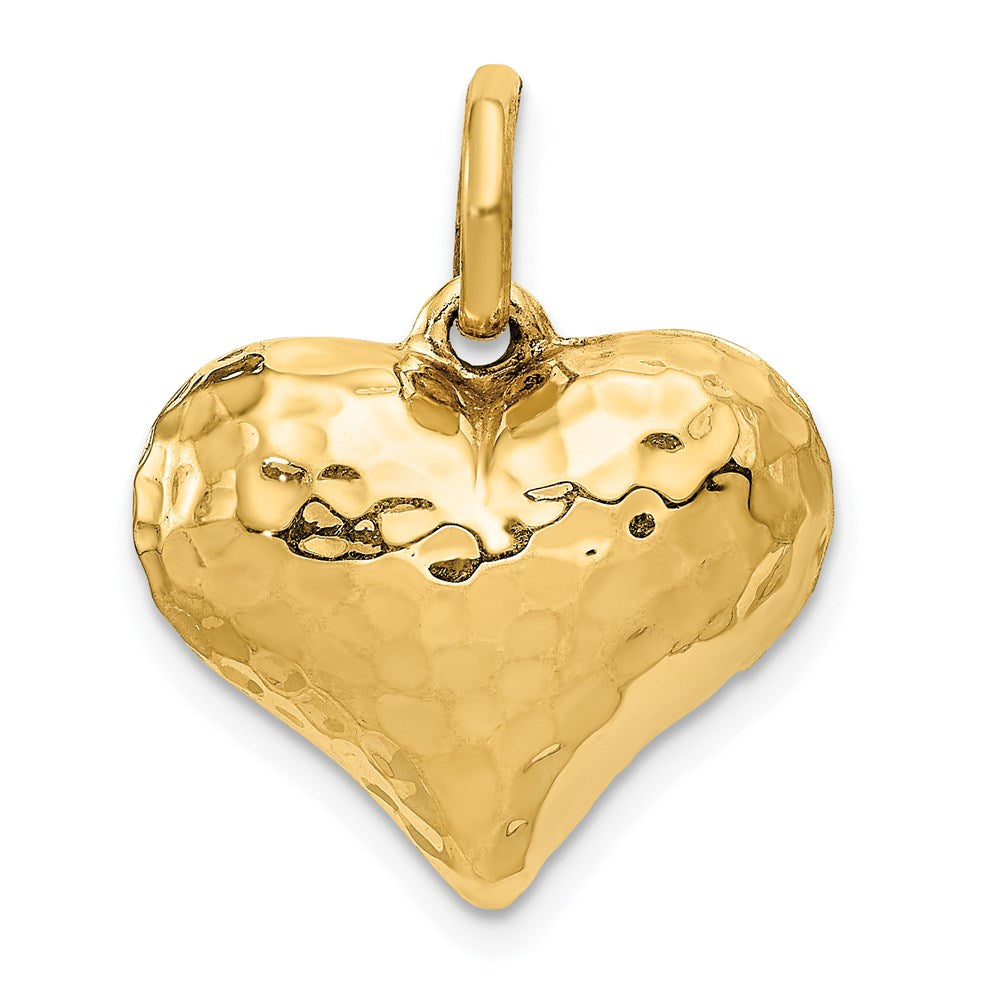 14K Gelbgold Poliert und Gehämmert 3-d Herz Anhänger
