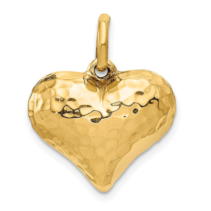 14K Gelbgold Poliert und Gehämmert 3-d Herz Anhänger