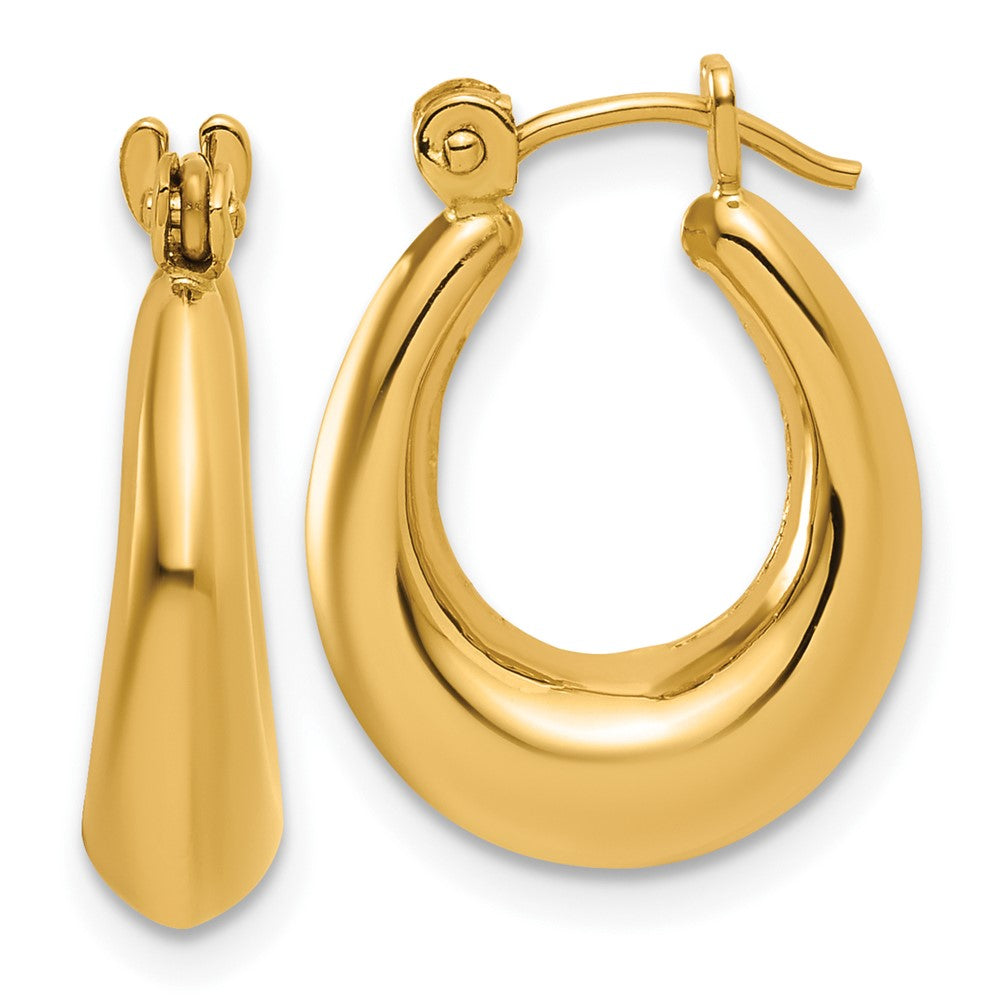 14K Gelbgold Poliert Oval Hohl Creolen