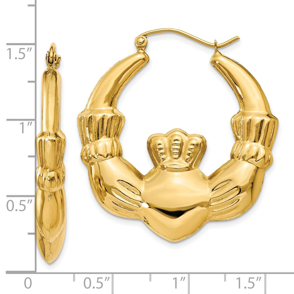 14K Gelbgold Poliert Claddagh Creolen