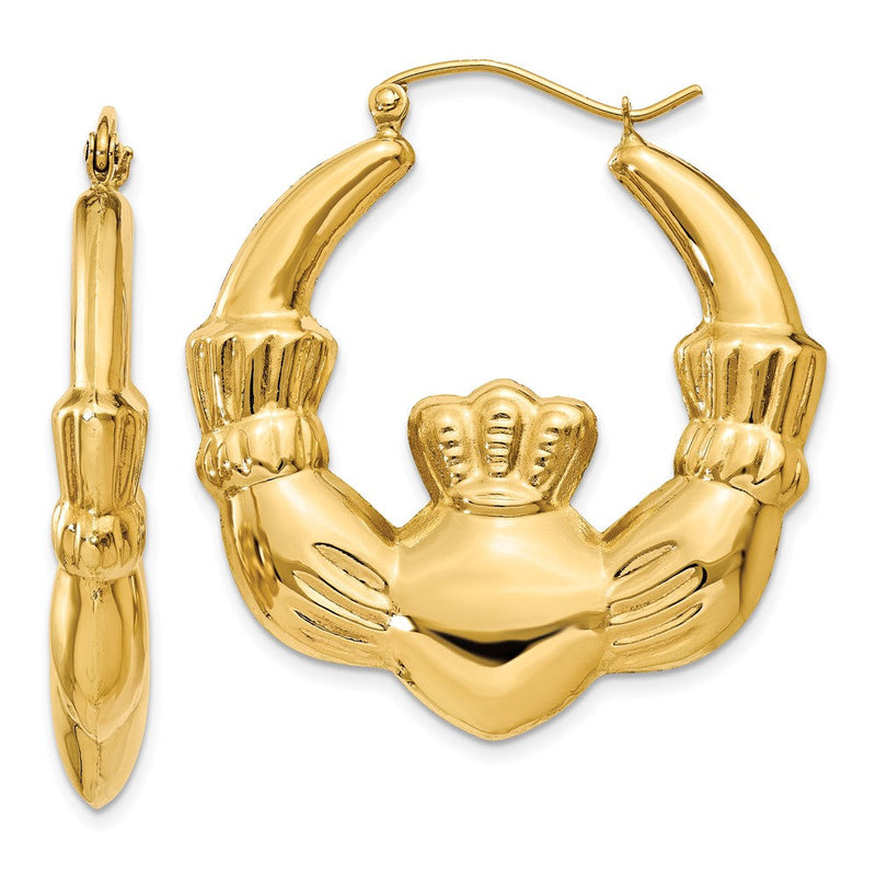 14K Gelbgold Poliert Claddagh Creolen