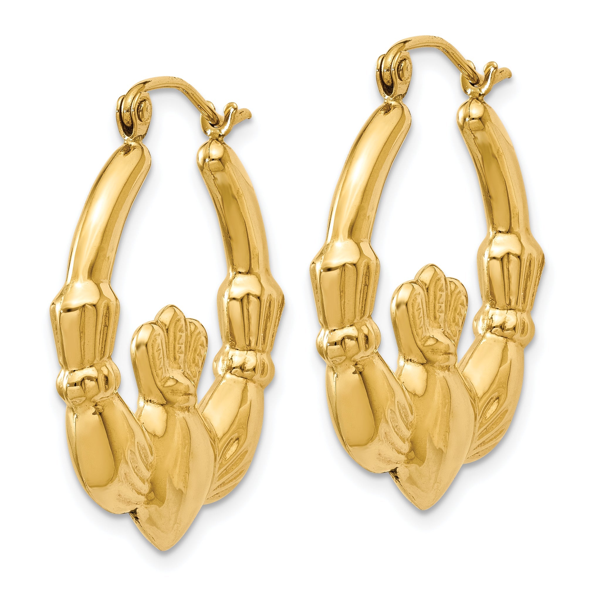 14K Gelbgold Poliert Claddagh Creolen