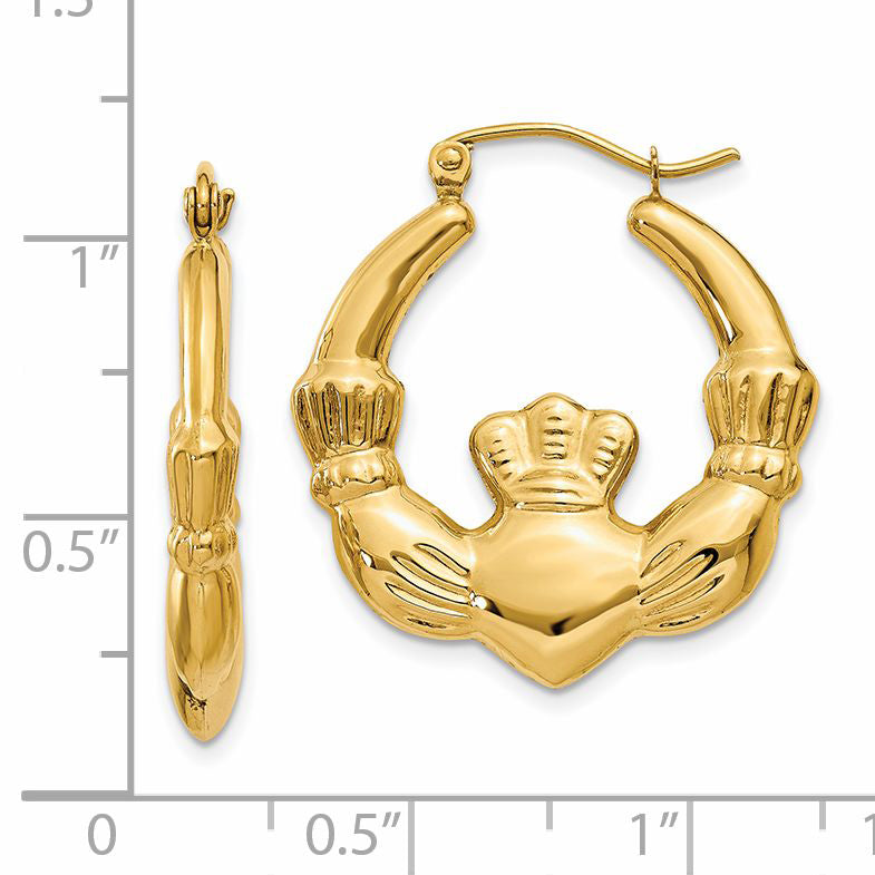 14K Gelbgold Poliert Claddagh Creolen