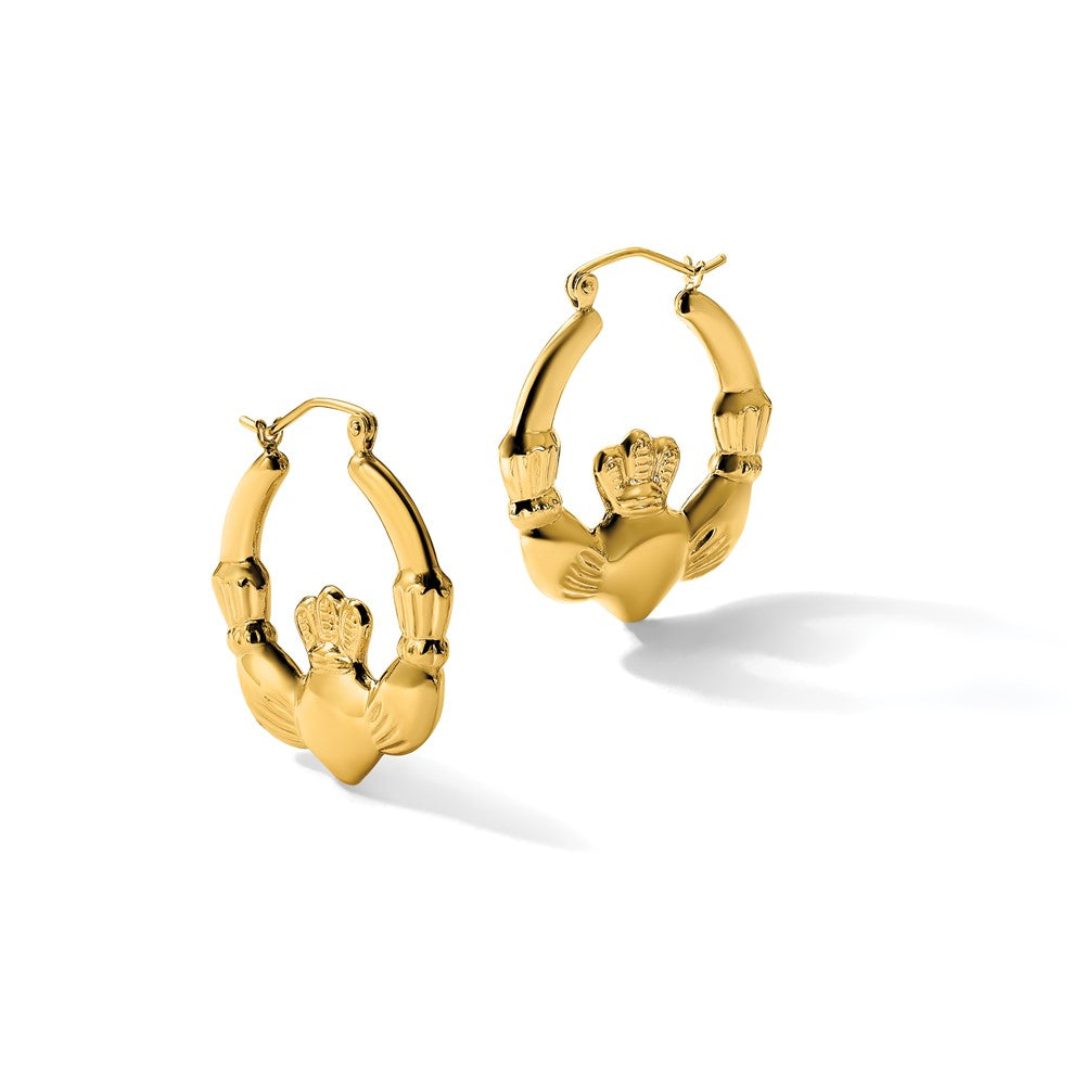 14K Gelbgold Poliert Claddagh Creolen